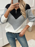 Pull demi-breasted à fermeture éclair sur les épaules bloquées de couleur