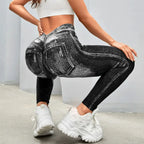Femmes dos en V Jean Leggings pantalons de Yoga de gymnastique décontracté élastique exercice d'entraînement Fitness course collants de Fitness