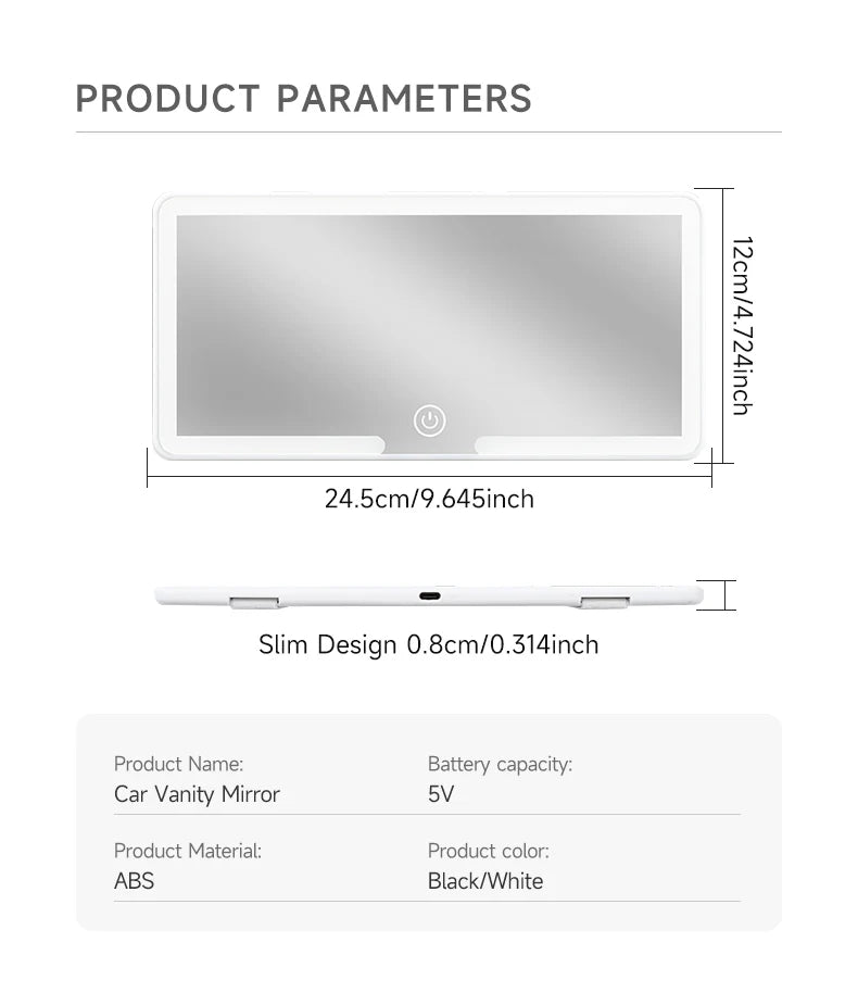 Rétroviseurs intérieurs de voiture, plaque pare-soleil, miroir de maquillage LED HD pour filles et femmes, lumière de remplissage aste, miroir de courtoisie fin universel