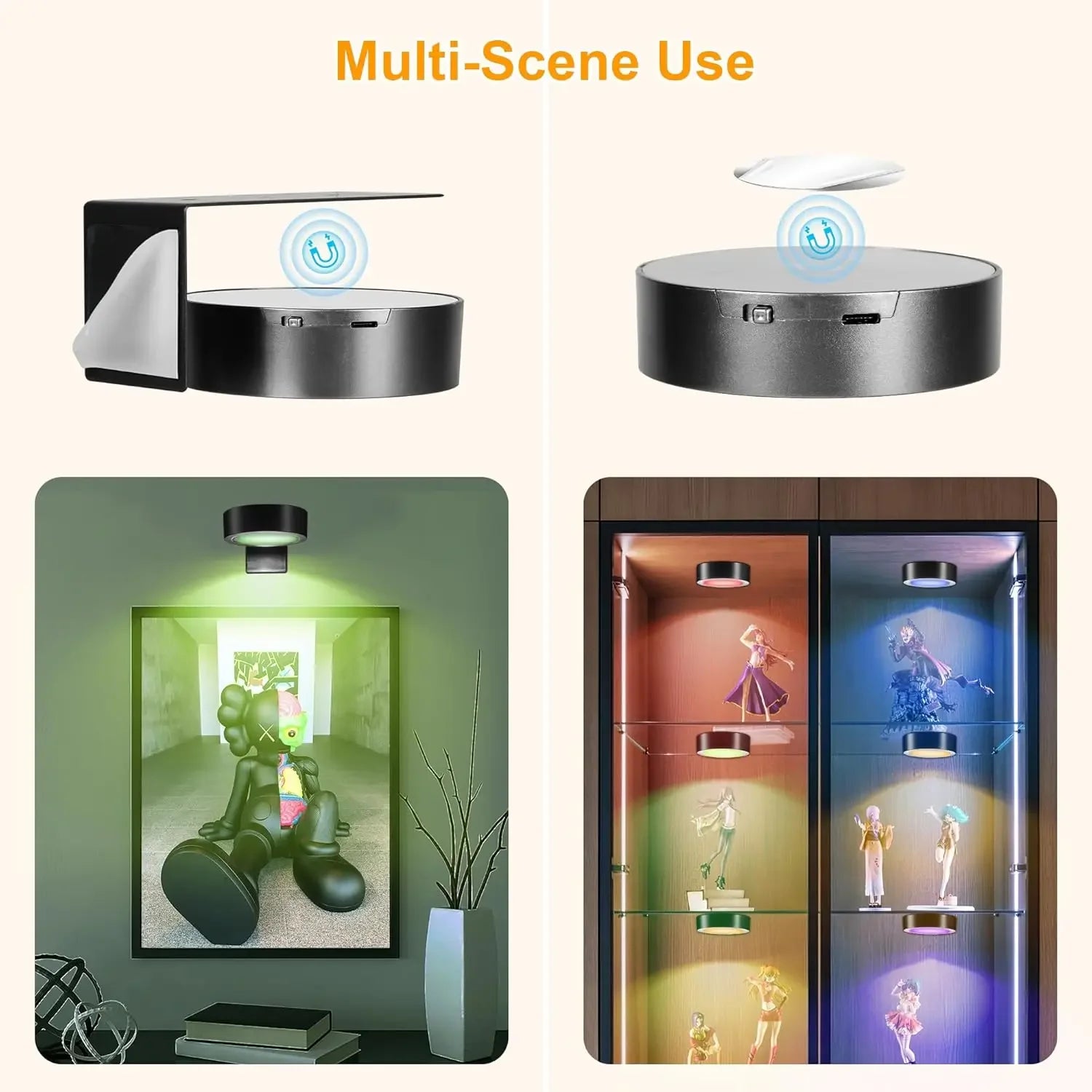 Applique murale LED magnétique, lumières magnétiques à intensité variable, 360 °   Lampe de nuit de projecteur d'armoire de télécommande tactile de rotation
