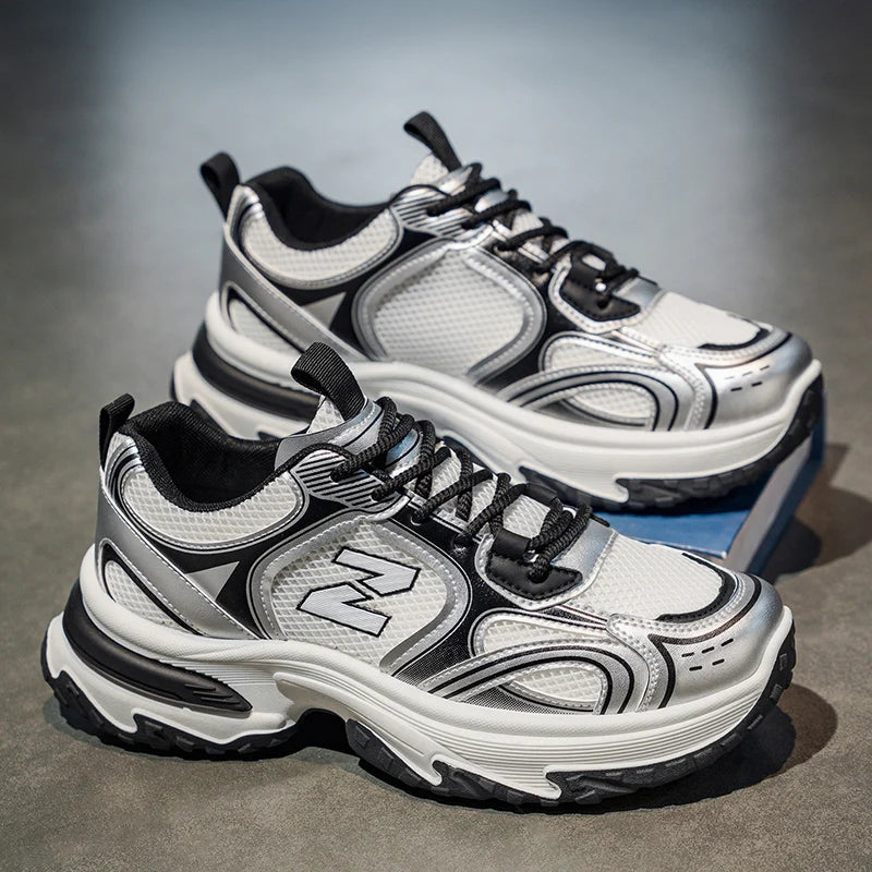 2026 nouvelles baskets pour hommes à semelles épaisses augmentant la hauteur, chaussures décontractées polyvalentes respirantes en maille de Style rétro