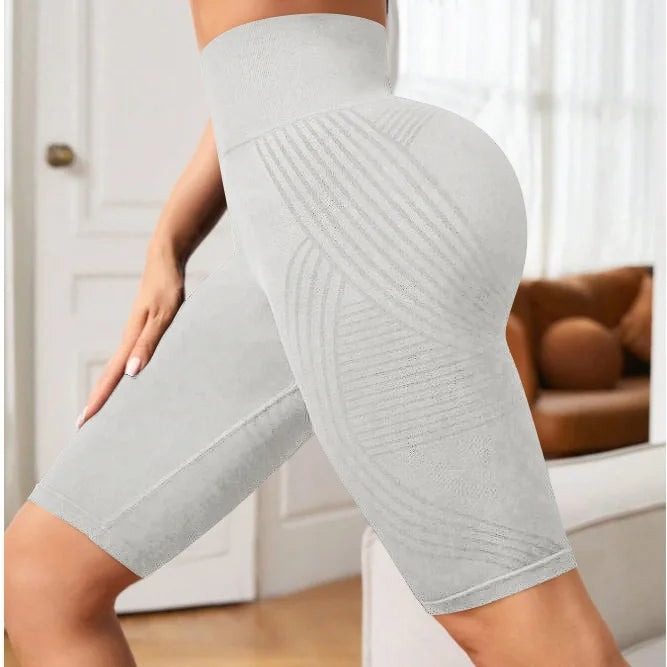 Short de Yoga taille haute sans couture pour femmes, tricoté, Slim, pour entraînement, course à pied, Leggings esthétiques linéaires, extensible, levage des hanches