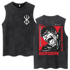 Anime Berserk Guts lavé Harajuku débardeurs rétro Manga Gatsu Griffith Zodd t-shirts sans manches unisexe coton surdimensionné T-Shirt