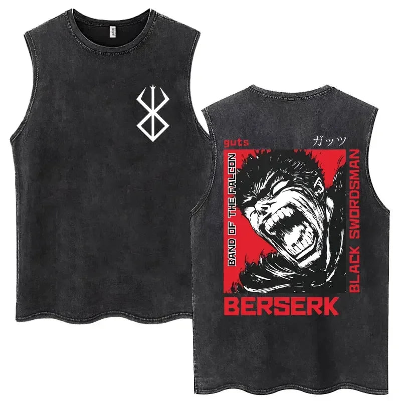 Anime Berserk Guts lavé Harajuku débardeurs rétro Manga Gatsu Griffith Zodd t-shirts sans manches unisexe coton surdimensionné T-Shirt