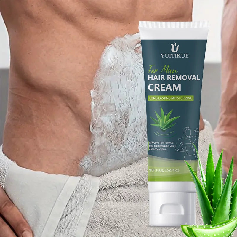 Crème dépilatoire pour hommes 100g – Douce pour peaux sensibles, utilisation complète du corps, hydratant longue durée et lisse et soyeuse
