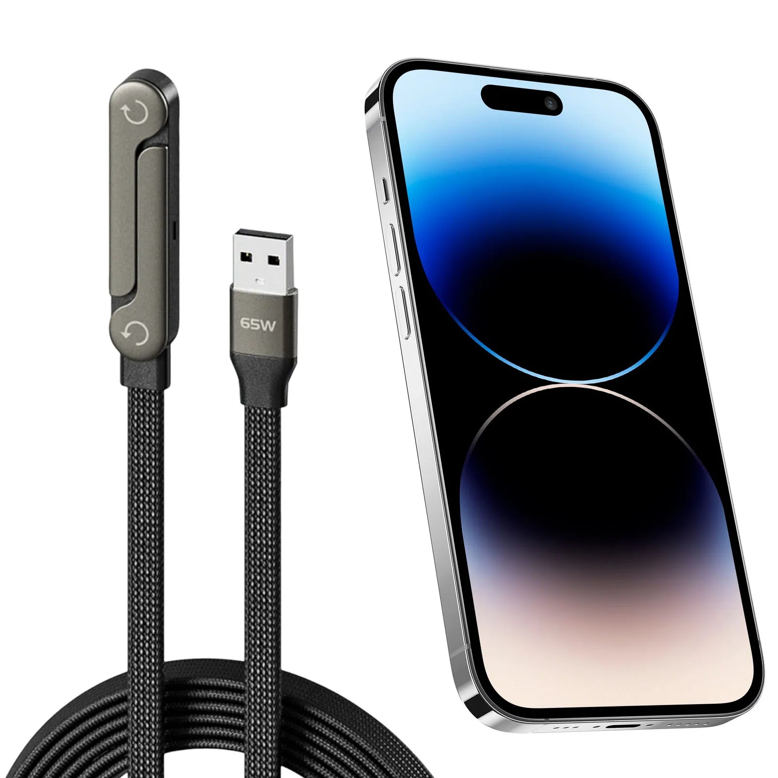 Câble de données pliable 1,5 m 240/65W avec support de téléphone intégré, support invisible, câble de charge rapide pour
