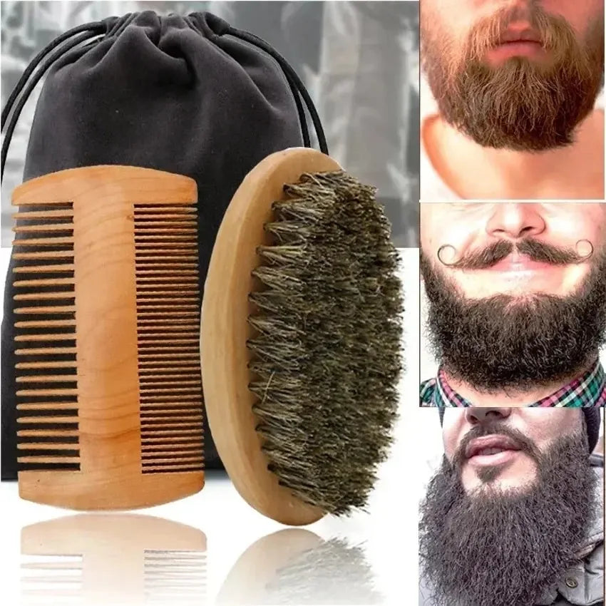 Ensemble de pinceaux de rasage portables pour hommes, poils de sanglier, barbier, brosse à barbe naturelle, peigne, ciseaux pour livres qualifiée aux, outil de coiffage