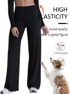 Pantalons de yoga pour femmes à taille haute et jambes larges, couleur unie, ceinture élastique, tissu confortable pour la remise en forme en plein air