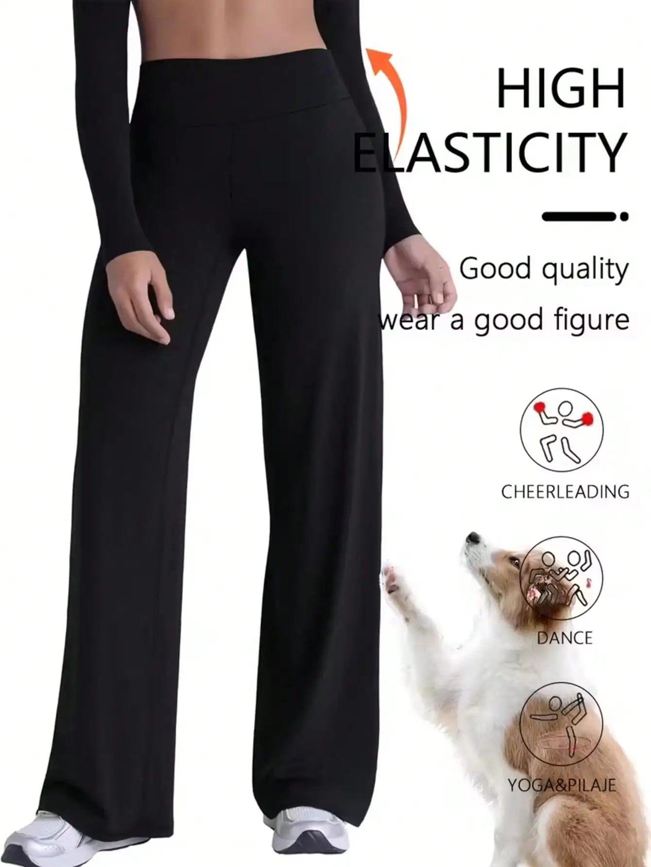 Pantalons de yoga pour femmes à taille haute et jambes larges, couleur unie, ceinture élastique, tissu confortable pour la remise en forme en plein air