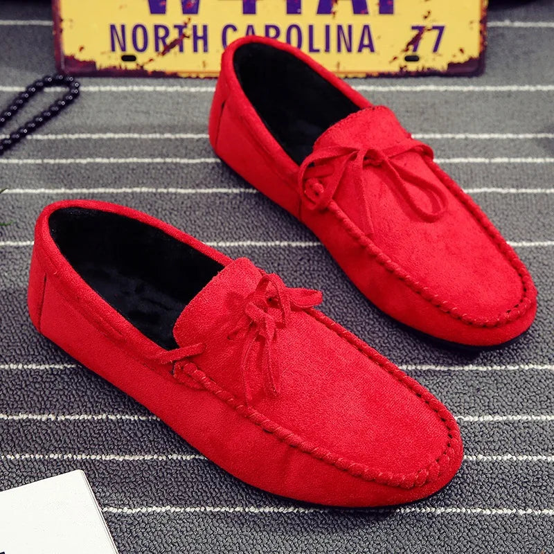 Mocassins en daim bleu pour hommes, chaussures de conduite plates respirantes, mocassins souples à enfiler, chaussures décontractées en cuir faites à la main, printemps et été