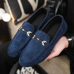 Mocassins en daim bleu pour hommes, chaussures de conduite plates respirantes, mocassins souples à enfiler, chaussures décontractées en cuir faites à la main, printemps et été