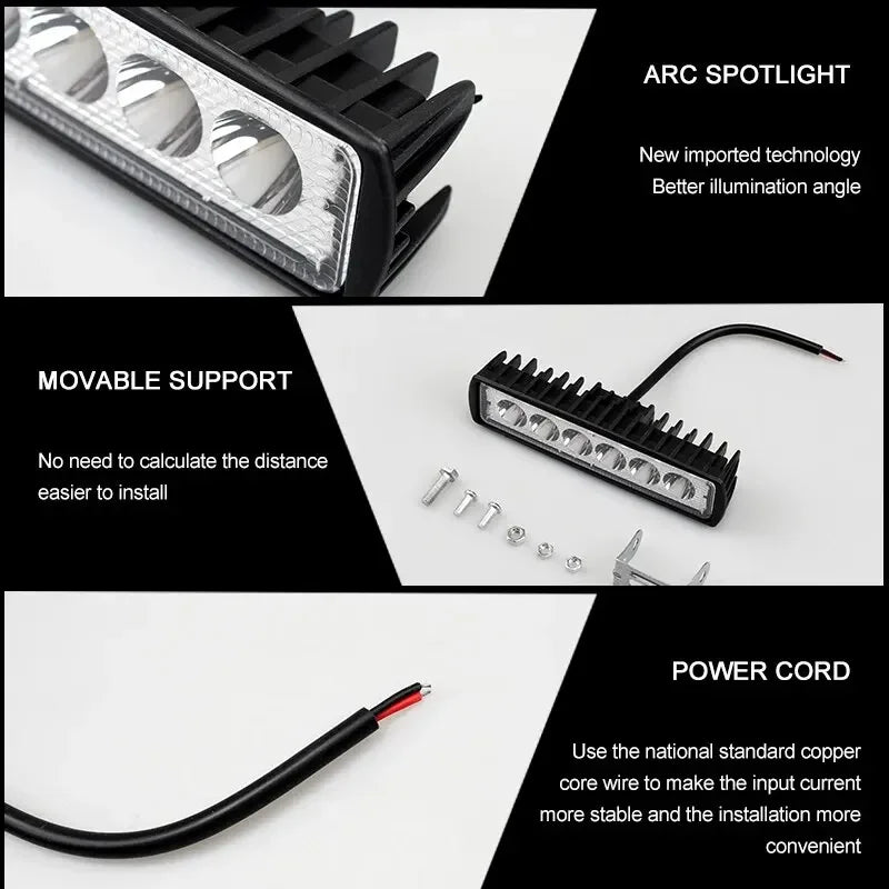 Phare de travail universel pour voiture, budgétaire haute luminosité, automobile tout-terrain, conduite de camion, feux de sauna antibrouillard, lampe de conduite DRL, 18W, 6 LED, 12V
