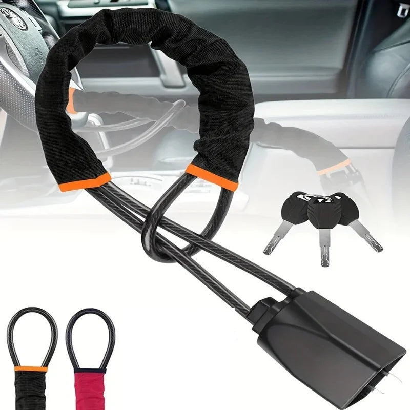 Verrouillage du volant de voiture, câble en acier antivol, dispositif de sécurité universel adapté aux véhicules, prévention du vol, corde de sécurité Durable