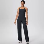 2 pièces/ensemble sport Fitness vêtements Yoga ensemble femme dos nu absorbant les chocs course en forme de I gilet mince jambe large pantalon Yoga ensemble