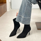 Bottines à talons hauts et bout pointu pour femme, chaussures de soirée de danse élégantes, à la mode, courtes et fines, extensibles, automne et hiver