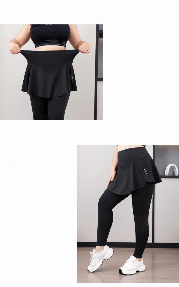 Leggings de Yoga faux deux articles, grande taille, 200lb, avec poches, jupe taille haute en peau de requin, pantalon d'entraînement, collants Slim