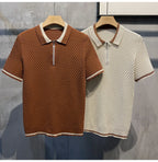 Polo en maille jacquard décontracté pour homme 2026, col en V, couleur unie, manches courtes, respirant, vêtement de luxe B24