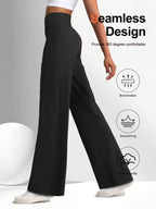 Pantalons de yoga pour femmes à taille haute et jambes larges, couleur unie, ceinture élastique, tissu confortable pour la remise en forme en plein air