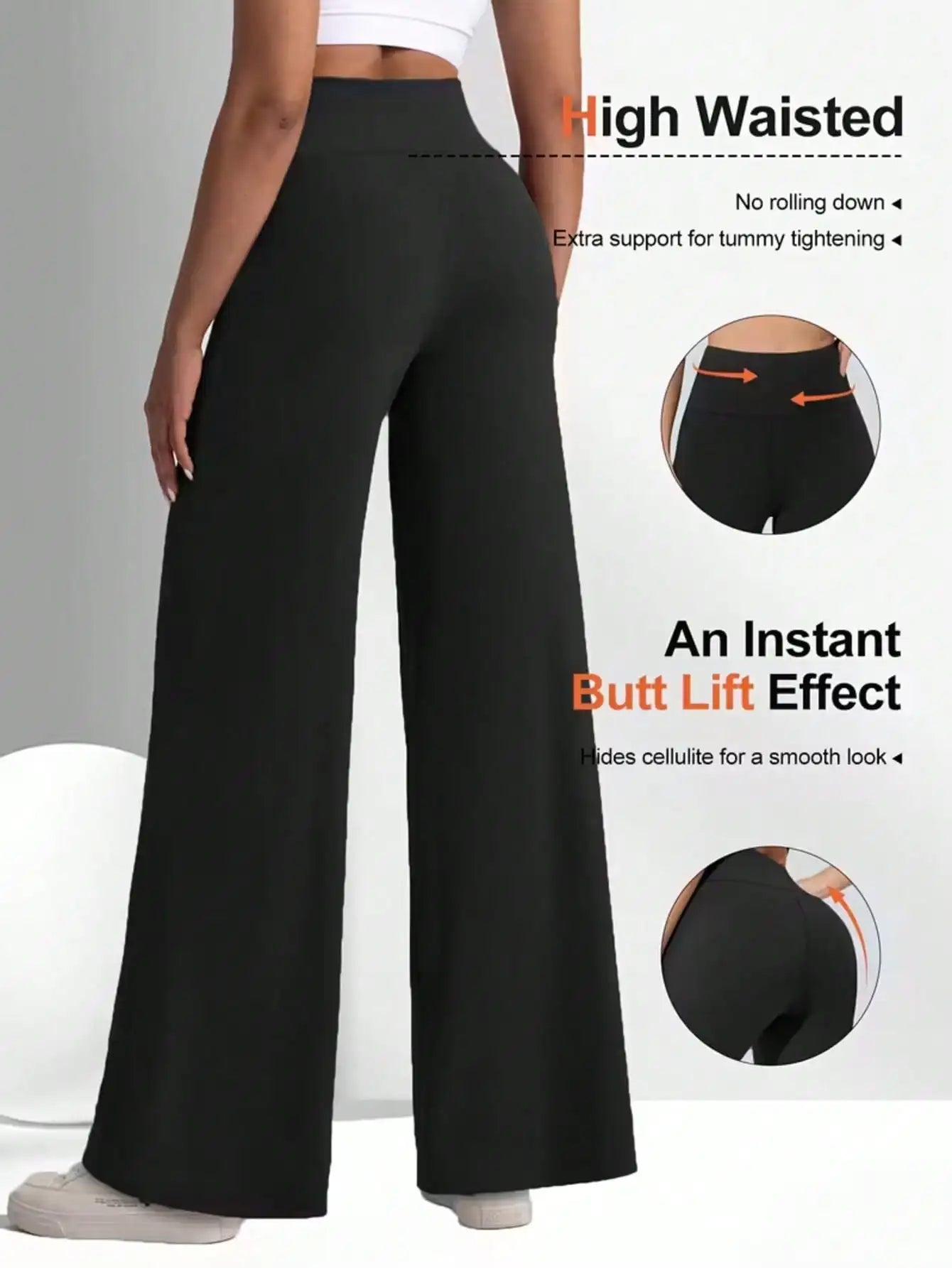 Pantalons de yoga pour femmes à taille haute et jambes larges, couleur unie, ceinture élastique, tissu confortable pour la remise en forme en plein air
