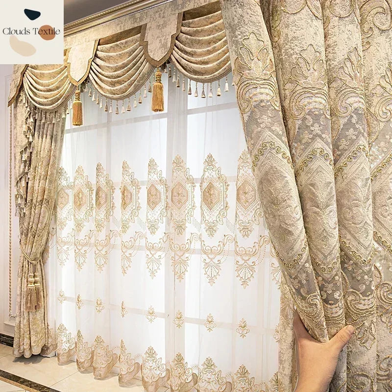Rideaux de luxe brodés en Chenille européenne, pour salon, chambre à coucher, fenêtre, ensemble élégant, cantonnière, rideaux occultants personnalisés