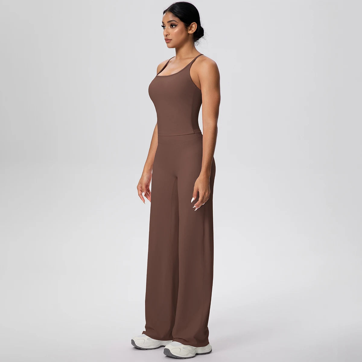 Ensemble de sport et Yoga pour femmes, 2 pièces, couleur unie, Slim, décontracté, gilet en forme de I avec coussinet de poitrine, séchage rapide, taille haute, pleine longueur