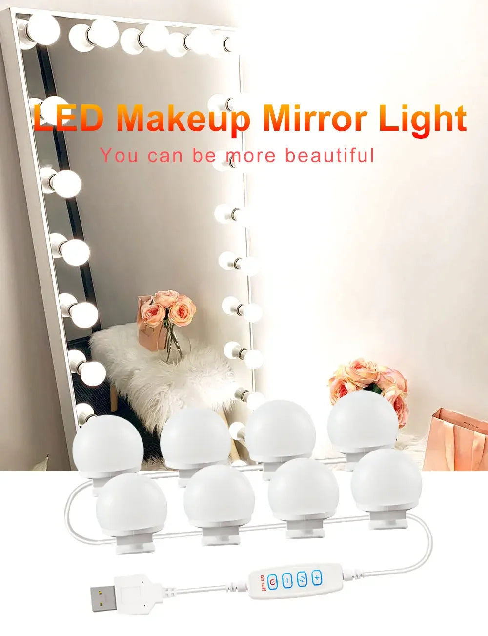 Ampoules LED détachables pour miroir de maquillage professionnel, alimentation USB, lumière pour miroir cosmétique, coiffeuse Hollywood, lumières de vanité