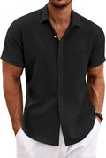 Chemise décontractée à manches courtes pour hommes, couleur unie, pull à boutons, lin, coton, confortable, haut quotidien, chemise de plage, d'été