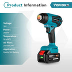 Yofidra 2000W pistolet thermique électrique pistolet à Air chaud portatif sans fil avec 3 buses sèche-cheveux industriel à domicile pour broche de batterie Makita