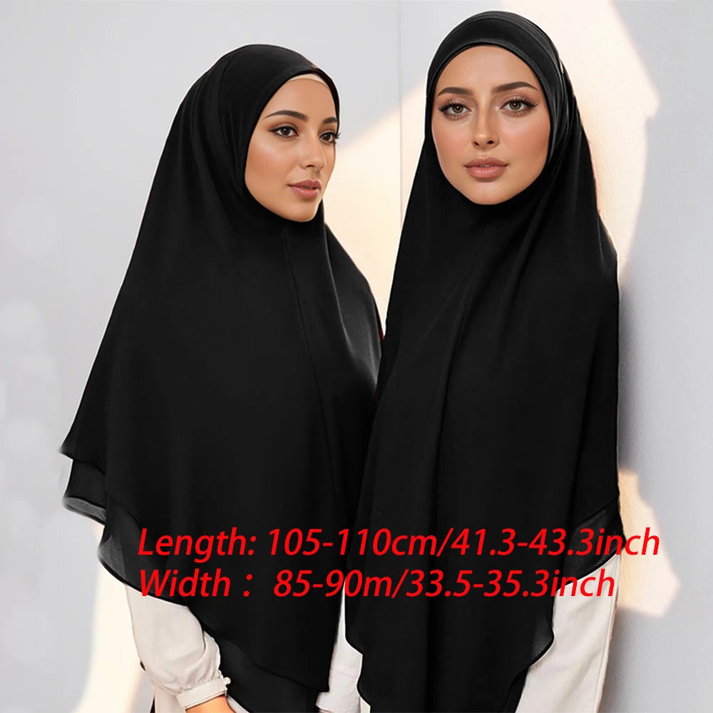1pc prêt à porter Hijabs instantanés Double couche en mousseline de soie solide Foulard Femme Musulman châle enveloppement Bandana
