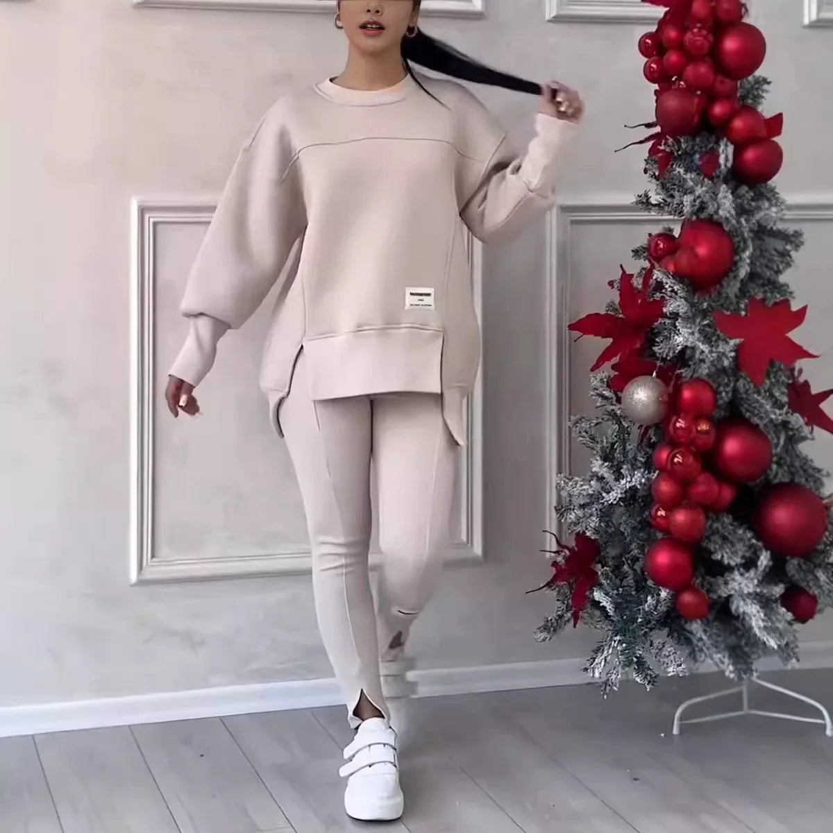 2 pièces femmes Sport costume sweat à capuche hiver ample haut irrégulier + Leggings pantalon décontracté survêtement tenue Sport deux pièces ensemble