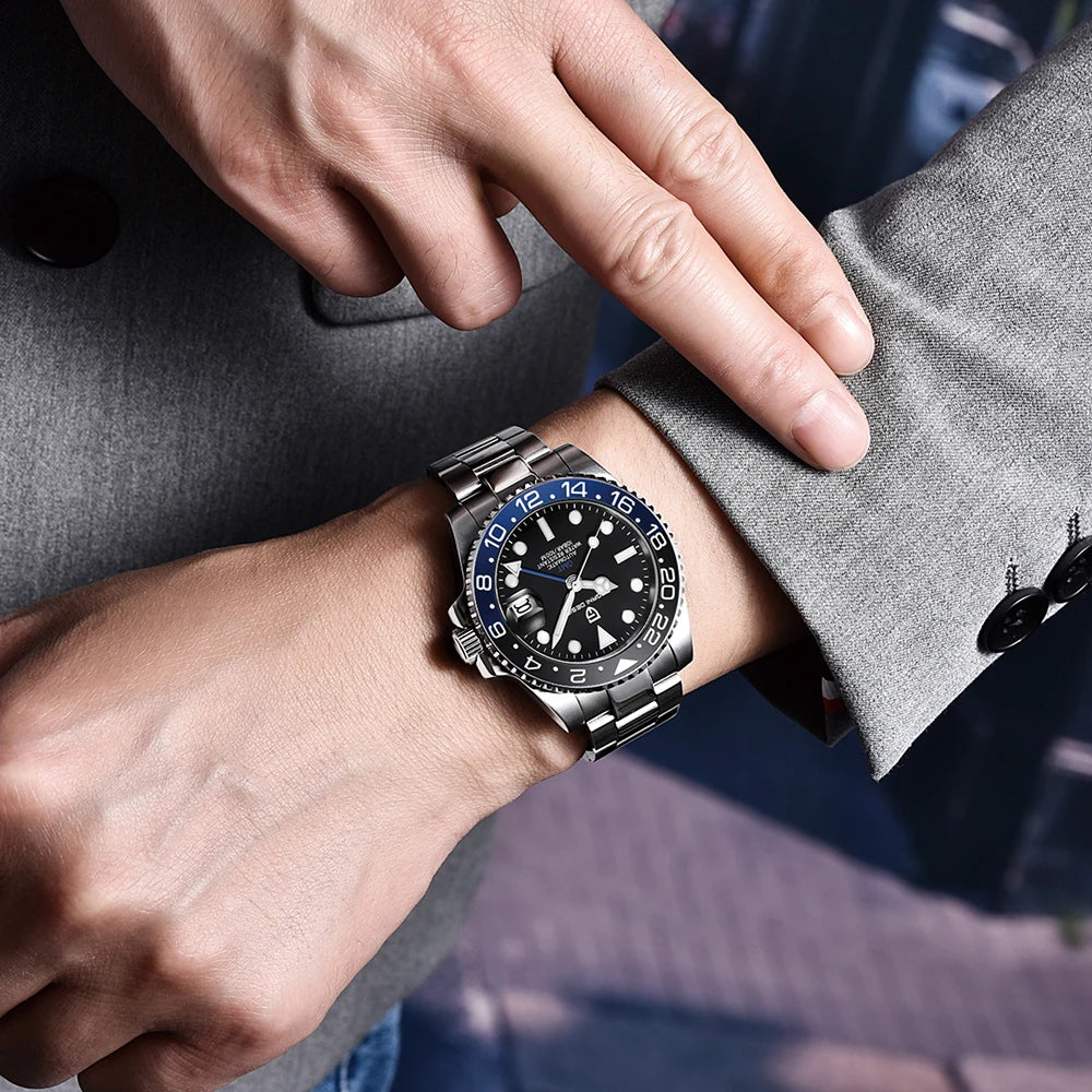 PAGANI DESIGN 40mm automatique GMT montre-bracelet en acier inoxydable étanche hommes montre haut de gamme mécanique sport montres hommes PD-1662