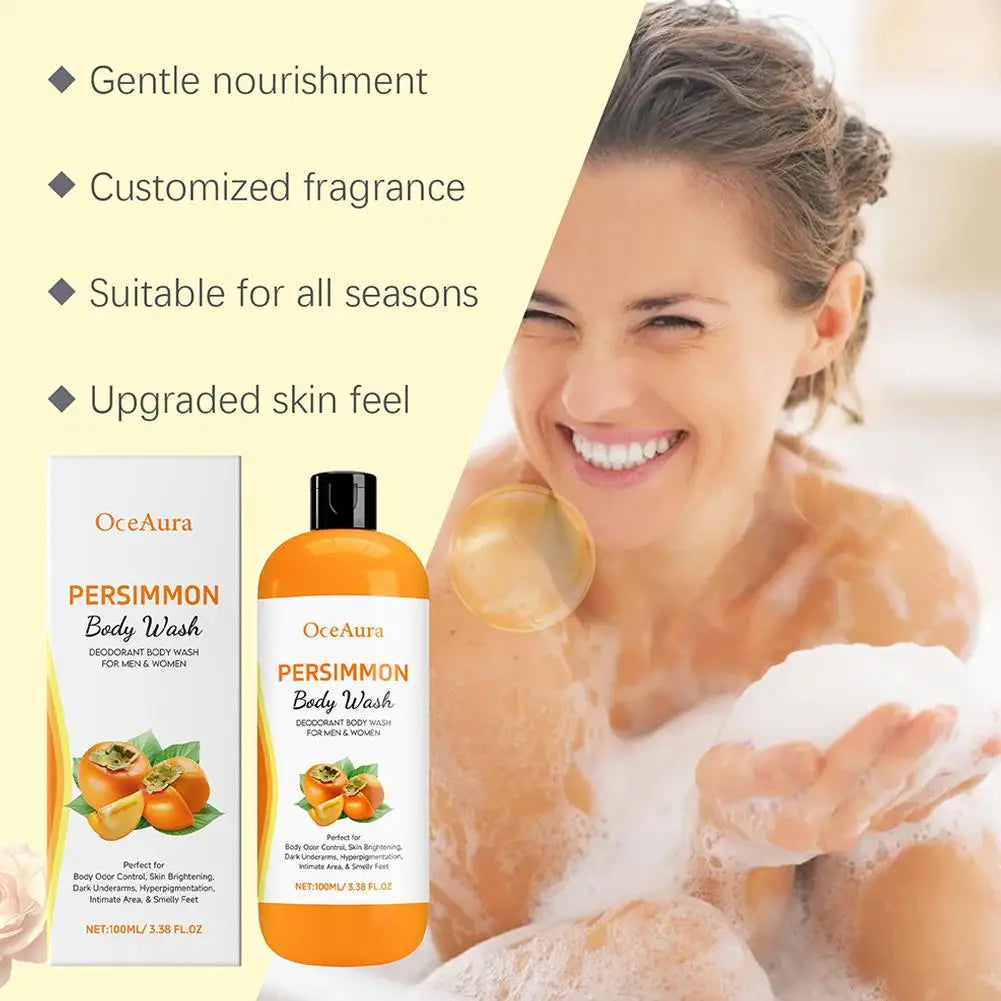 Gel Douche Exfoliant au Kaki 100ml – Hydratant, Nettoyant, Lissant, Anti-Odeurs Corporelles – Produits de Bain