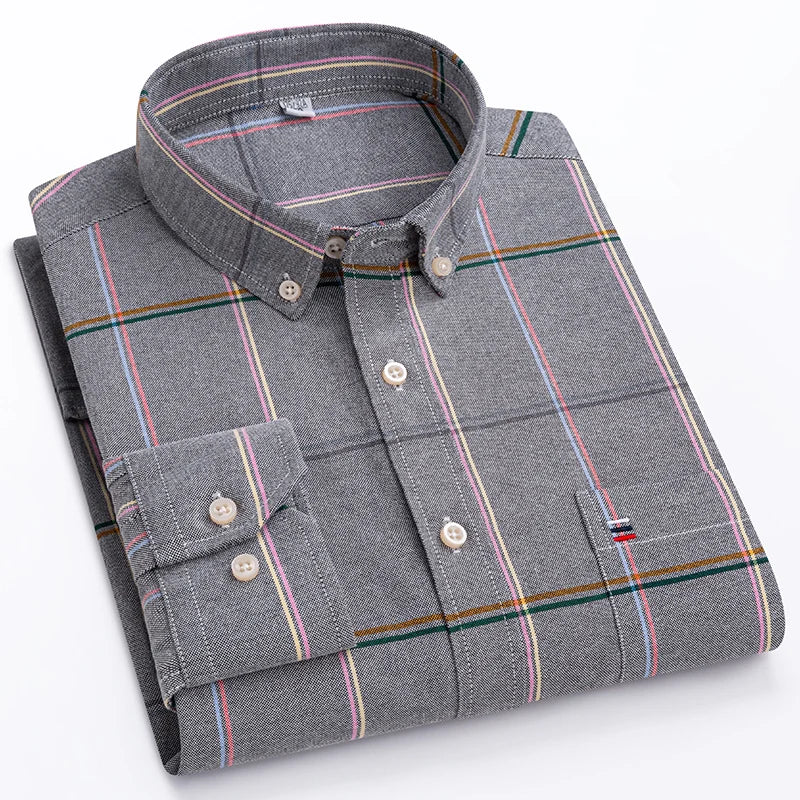 Chemise Oxford à manches longues pour hommes, grande taille 7xl, 100% coton, coupe cintrée, formelle, unie, à carreaux, vêtements de bureau élégants, nouvelle collection