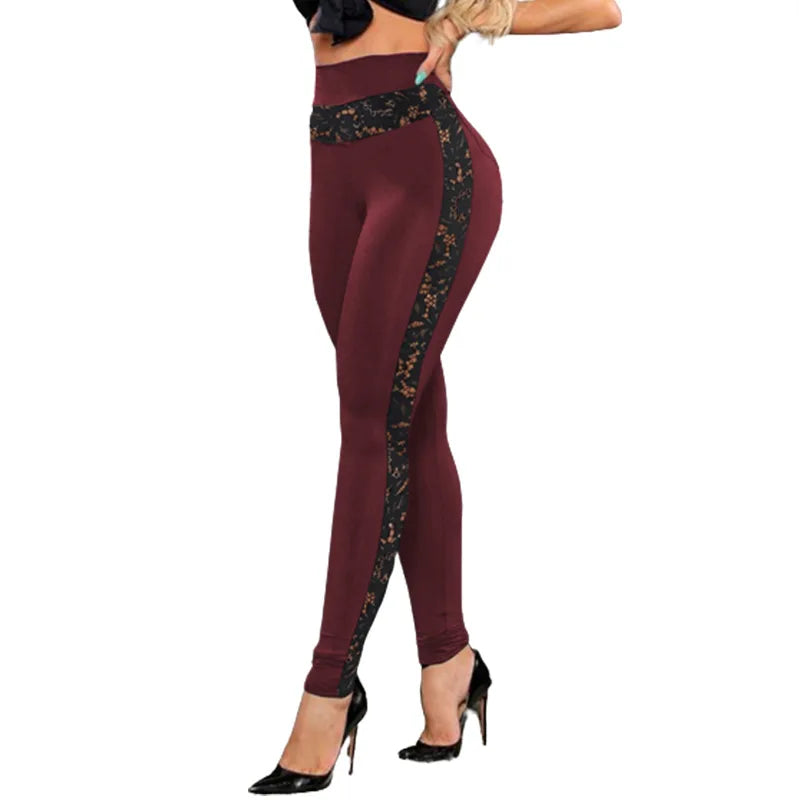 Été couleur pure dentelle patchwork fesses pantalons de yoga leggings leggings leggings