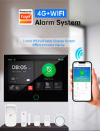 Système d'alarme domestique KERUI 4G/WiFi GSM avec écran tactile IPS de 7 pouces, compatible avec le système d'alarme de sécurité sans fil Tuya, anti-cambriolage