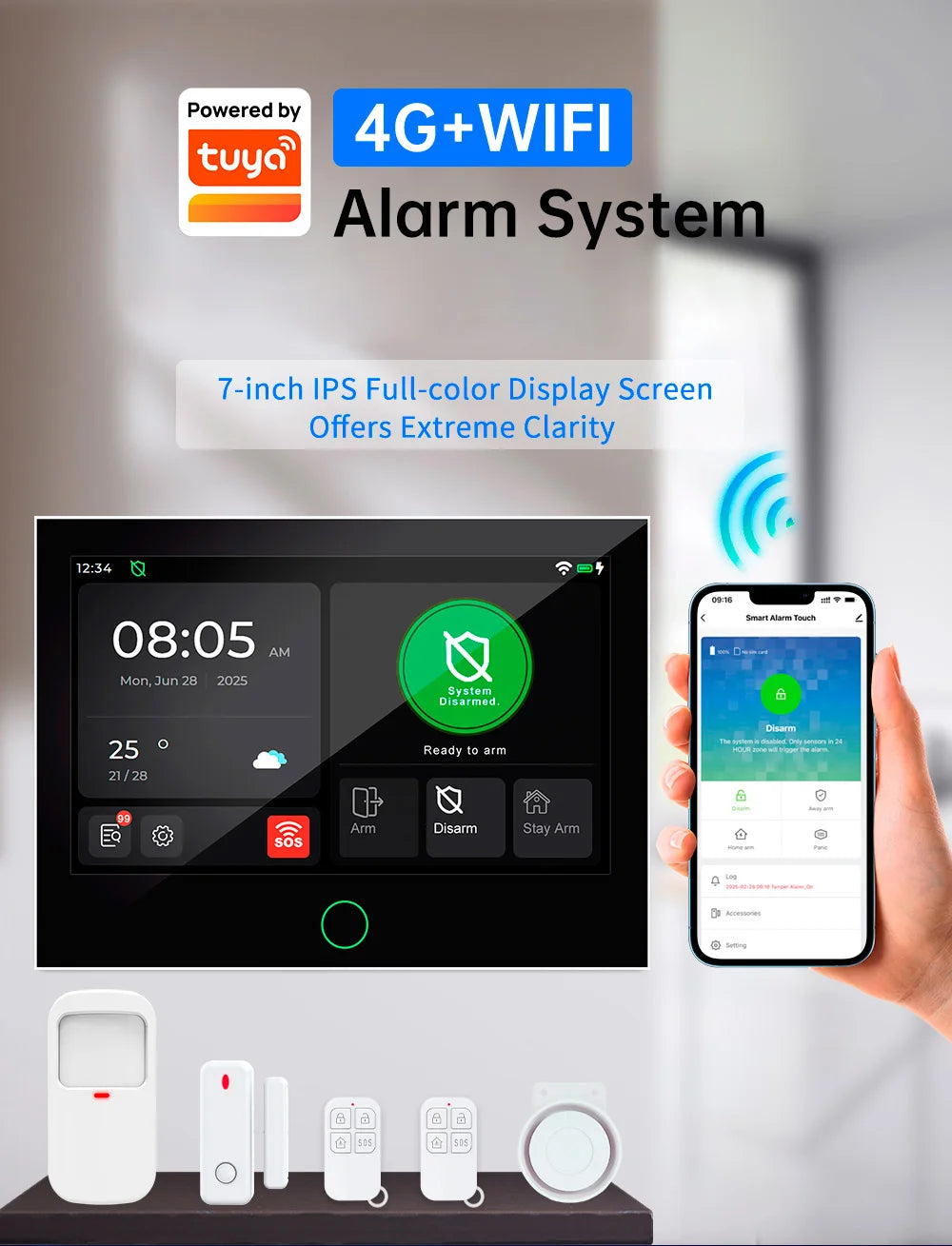 Système d'alarme domestique KERUI 4G/WiFi GSM avec écran tactile IPS de 7 pouces, compatible avec le système d'alarme de sécurité sans fil Tuya, anti-cambriolage