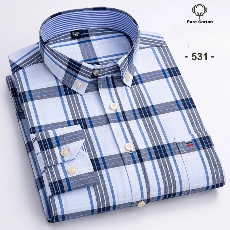 Chemise Oxford à manches longues pour hommes, grande taille 7xl, 100% coton, coupe cintrée, formelle, unie, à carreaux, vêtements de bureau élégants, nouvelle collection