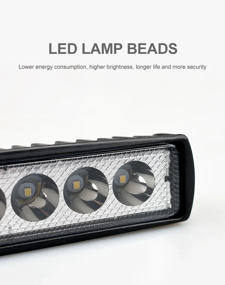 Phare de travail universel pour voiture, budgétaire haute luminosité, automobile tout-terrain, conduite de camion, feux de sauna antibrouillard, lampe de conduite DRL, 18W, 6 LED, 12V