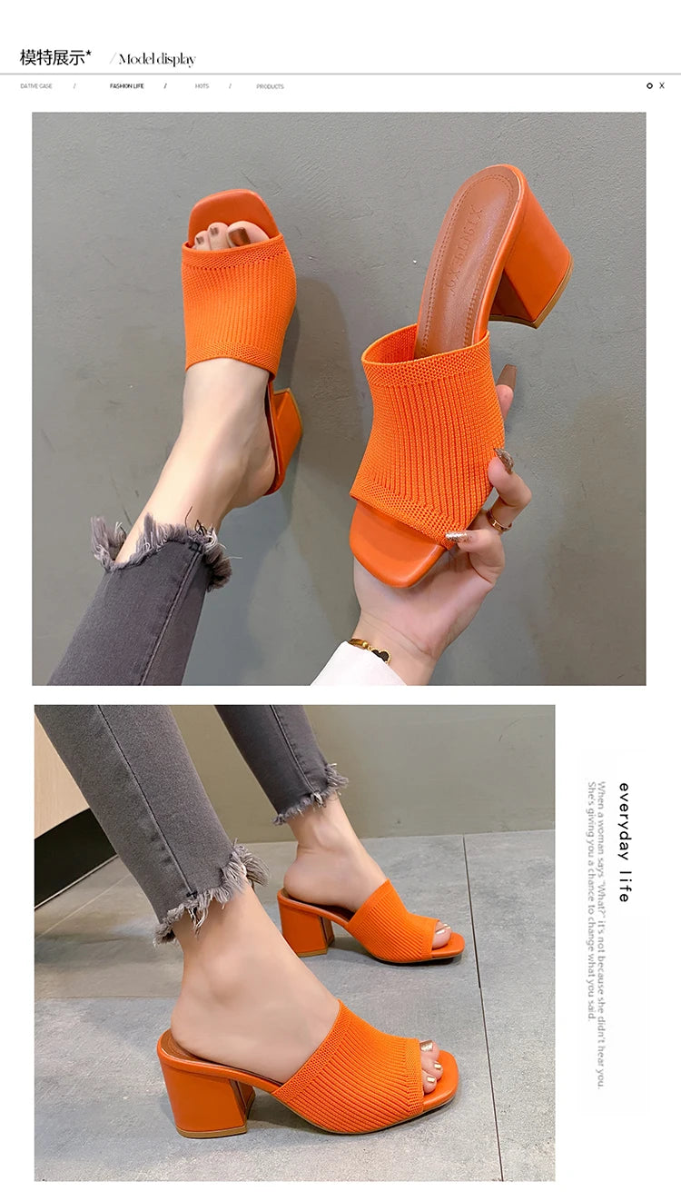 Sandales de Luxe Décontractées et Souples à Talons Hauts pour Femme, Mules Noires, Pantoufles d'Été, Chaussures d'Extérieur, Parka Ouverte, Taille 42