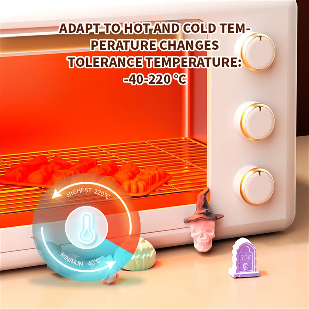 Moules d'halloween en Silicone pour chocolat 3D, moule gommeux, crâne, citrouille, chauve-souris, fantôme, chapeau de sorcière, araignée, pierre tombale