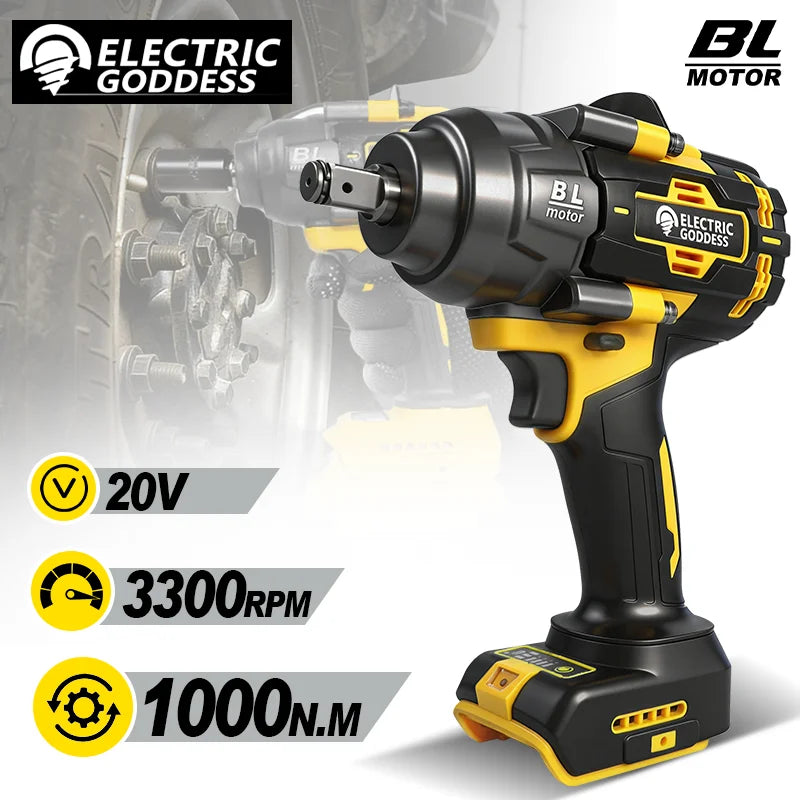 Clé électrique sans balais à couple élevé 1000N · M, clé à chocs de 1/2 pouces, grande Machine-outil de Service pour broche de batterie Dewalt 20V