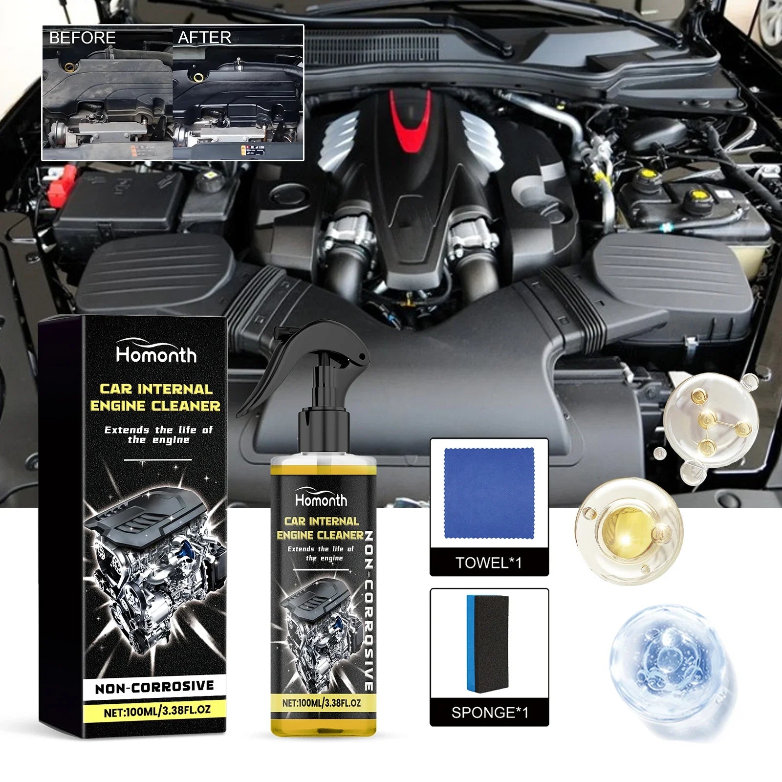 Nettoyant pour moteur automobile, dégraissant, concentré, lingette, élimine l'huile, compartiment propre, nettoyage automatique, accessoires d'entretien, 100ml