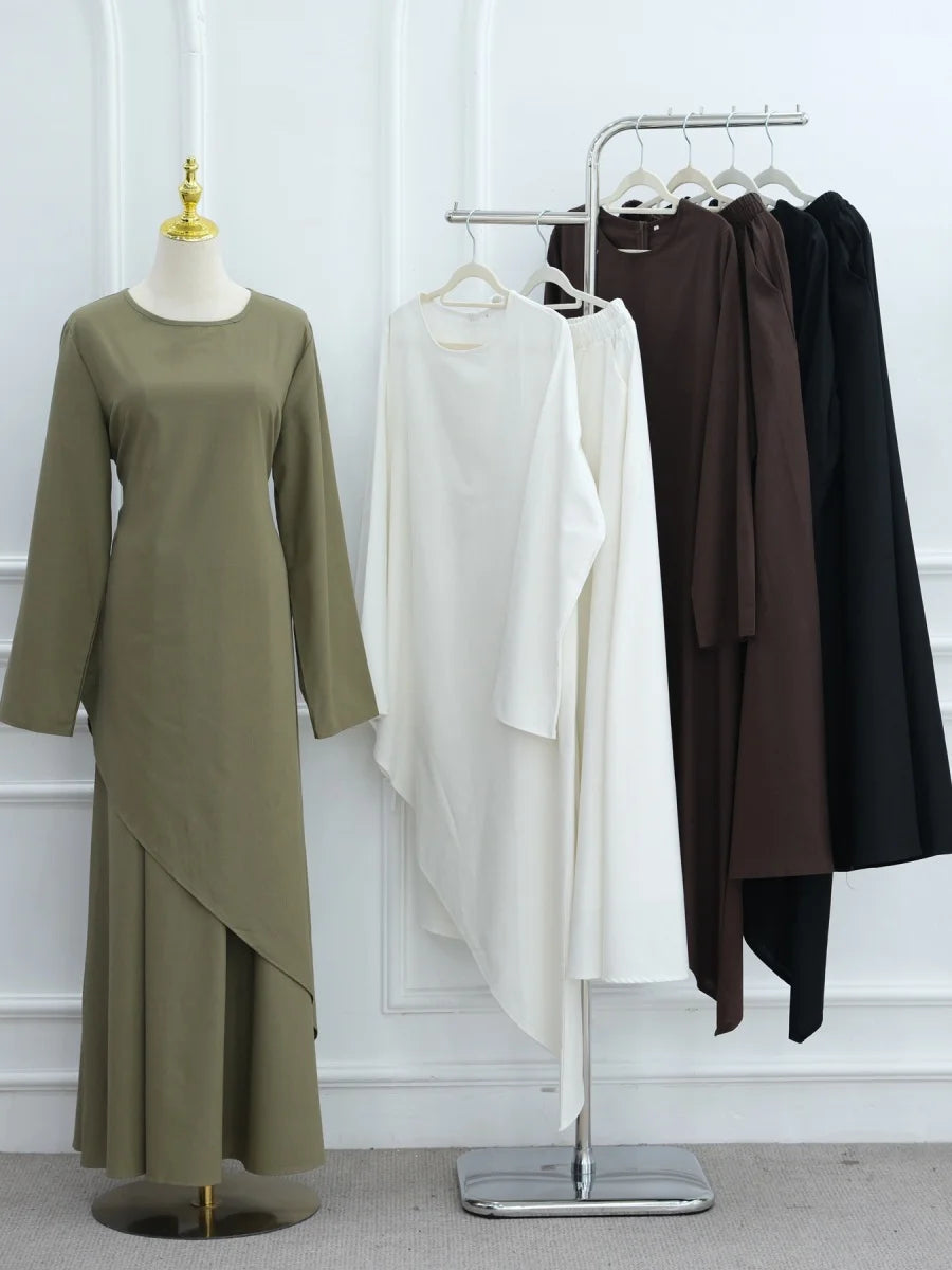 Musulman moyen-orient arabe dubaï Abayas pour femmes haut avec jupe deux pièces ensemble modeste Ramadan caftan Robe Femme vêtements islamiques
