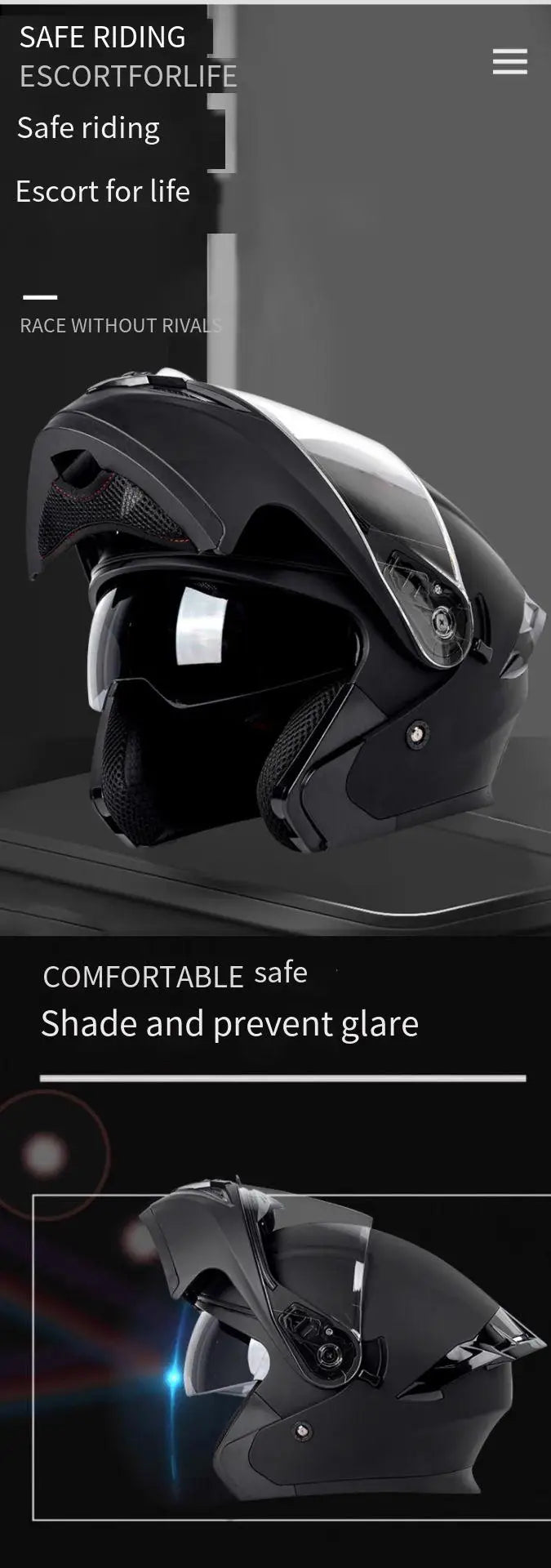 Casque rabattable casque de moto pour hommes Double lentille croisière moto de fond casque complet couvert crème solaire quatre saisons