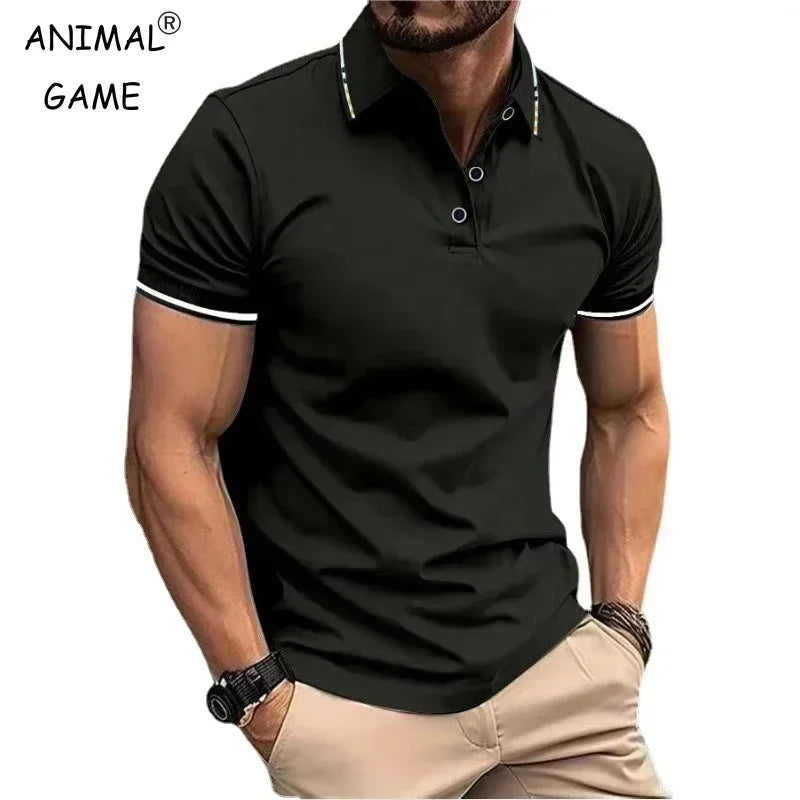 Polo à manches courtes pour hommes, t-shirt d'été à revers, respirant, basique, boutonné, haut de sport, léger, ample, nouvelle collection