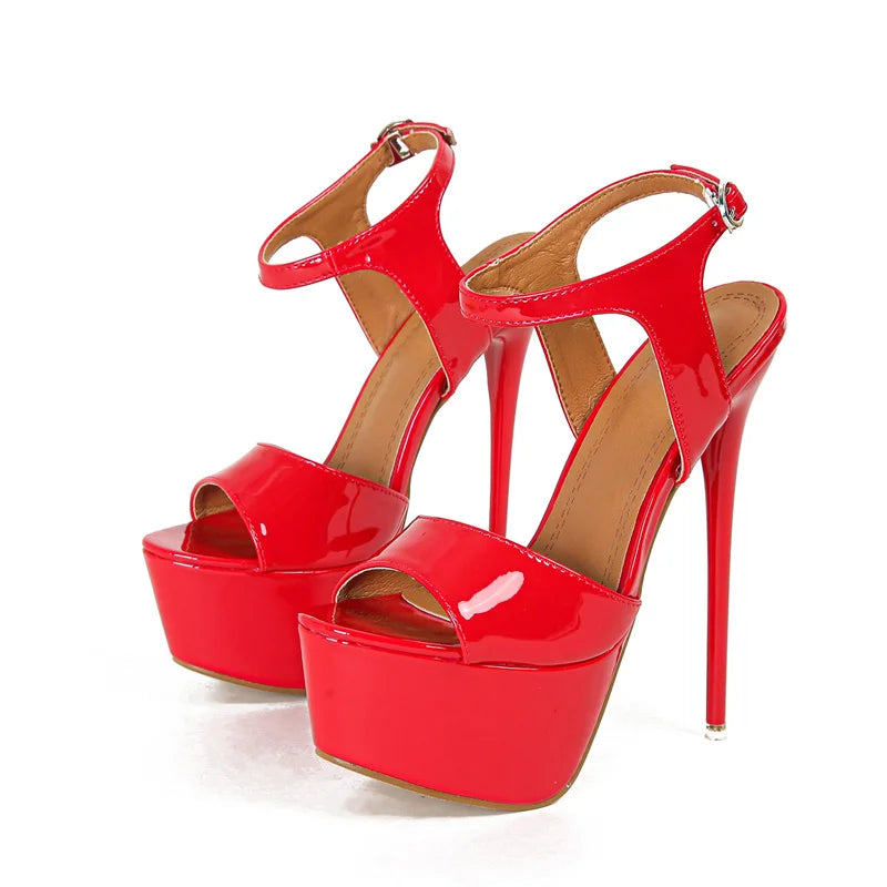 Liyke grande taille 45 46 cuir verni noir talons Super hauts plate-forme sandales pour femmes Sexy bout ouvert fétiche Stripper chaussures pompes