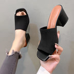 Sandales de Luxe Décontractées et Souples à Talons Hauts pour Femme, Mules Noires, Pantoufles d'Été, Chaussures d'Extérieur, Parka Ouverte, Taille 42