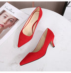 Femmes daim chaussures simples 5CM mode bout pointu sans lacet talons hauts printemps automne bouche peu profonde pompes à talons aiguilles grande taille 45 46
