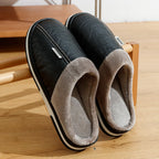 Grande taille hiver décontracté chaussons pour hommes intérieur imperméable en cuir PU maison chaussures fourrure plat chaud mode chambre Houseshoes