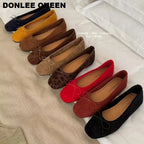 Mocassins ronds décontractés pour femmes, mocassins à enfiler, chaussures plates pour femmes, nœud papillon, ballerine douce, document Candy, mode